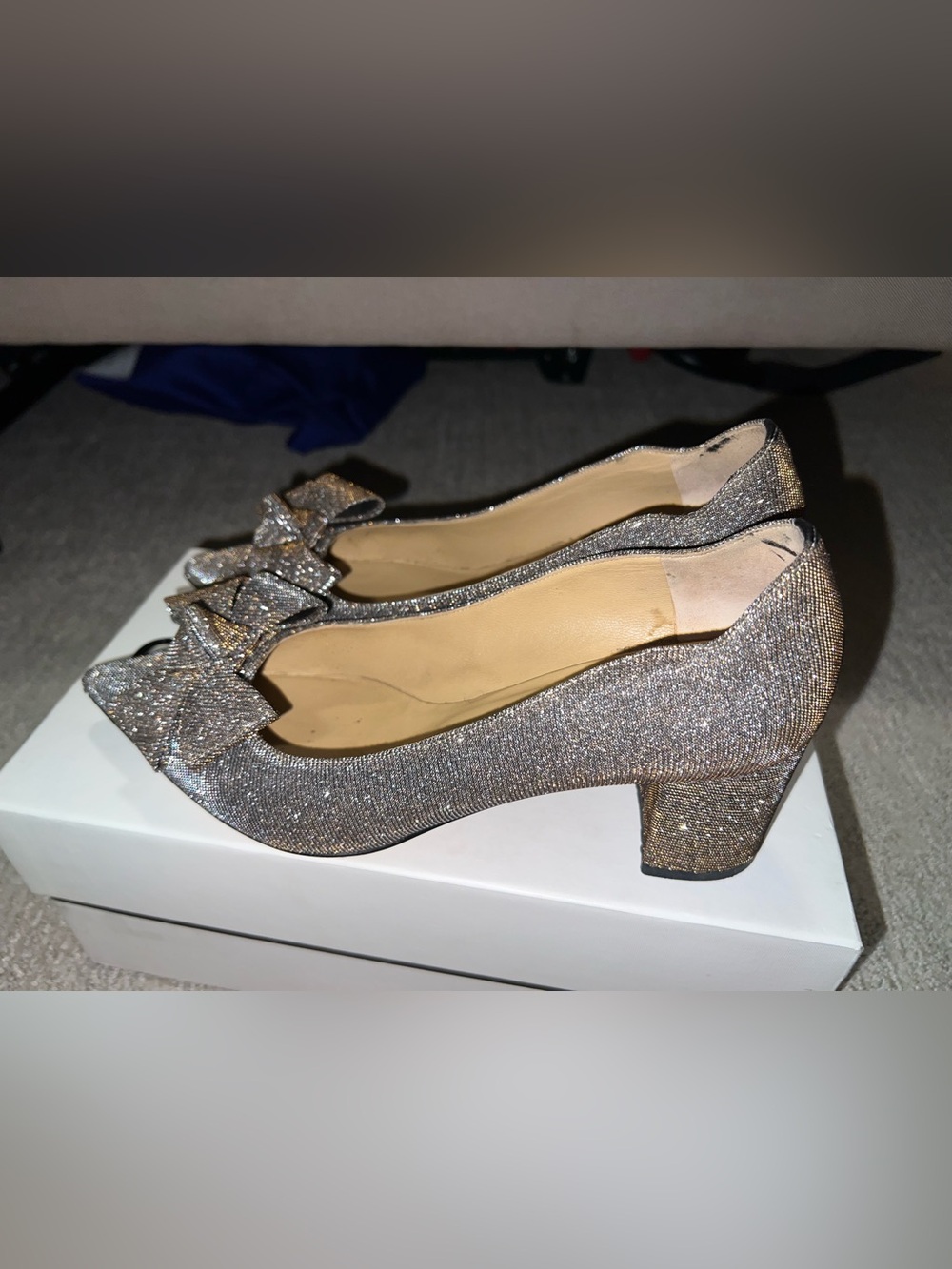 Russell & Bromley Glitter Bow Block Heels - Size 40.5